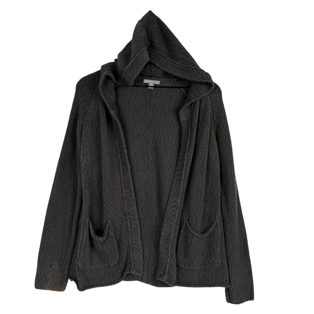 James Perse Cotton Knit Open Hooded Cardigan Sweater Gray - 2 Medium